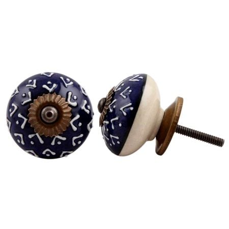 Navy Blue White Designer Knob